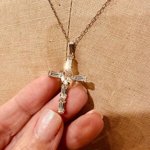Vintage Silver Glass Cross Pendant Necklace